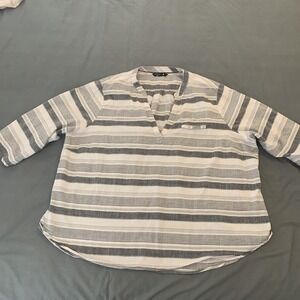 Riders by Lee Shirt Womens 4X White Gray Striped Tunic V Neck Cotton Top Casual